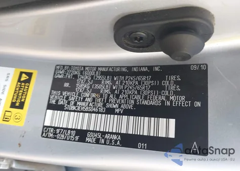 2011 Toyota Highlander Se из США, поврежденный, VIN 5TDBK3EH5BS046183